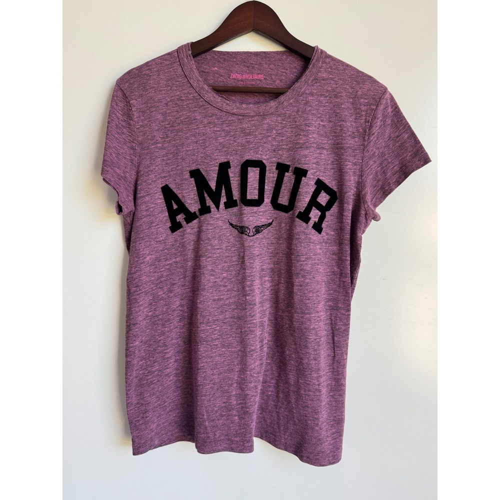 Zadig & Voltaire Walk Amour Graphic Tee Purple Heather Velvet Letter Large